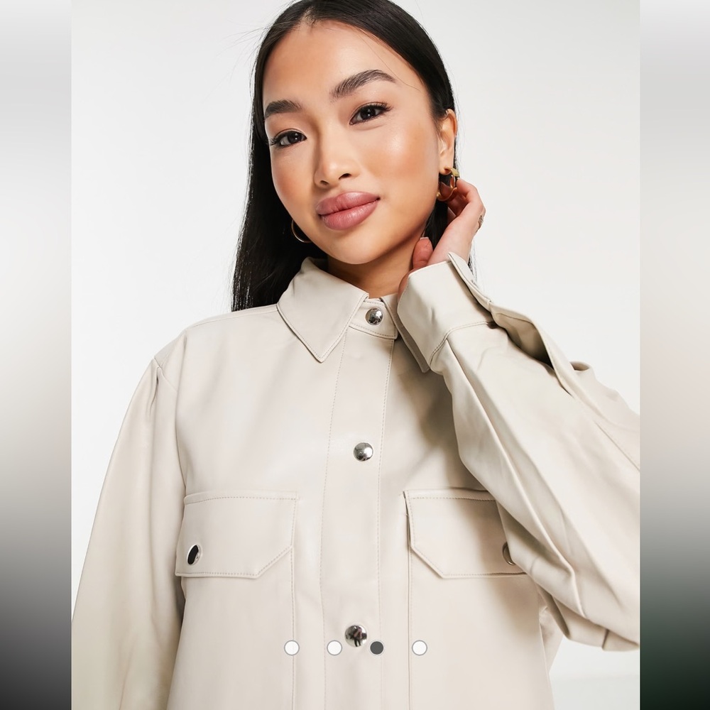 NEW ASOS Urban Bliss Vegan Leather Cream Oversized Button Up Shacket, Size 8 - Picture 2 of 12